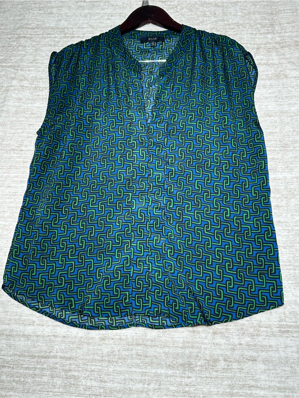 Eclair Blue-Green Geometric Sleeveless Blouse